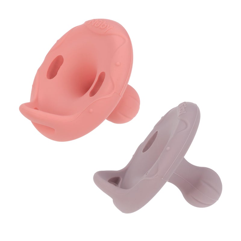 Nuby 2 Piece 100% Silicone Cherry/Natural Shape Pacifiers, 6-12 Months, Blue/Green or Pink/Purple - Image 2