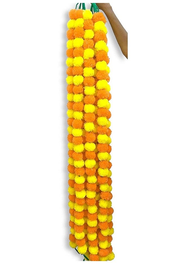 Abhaas Pack of 10 Artificial Marigold Garland toran for Decoration Long Fluffy Flowers Indian genda phool for Wedding & Festival Diwali Pongal/4.5-4.9 Ft /10 Pc/Yellow+ Light Orange Mix - Image 2