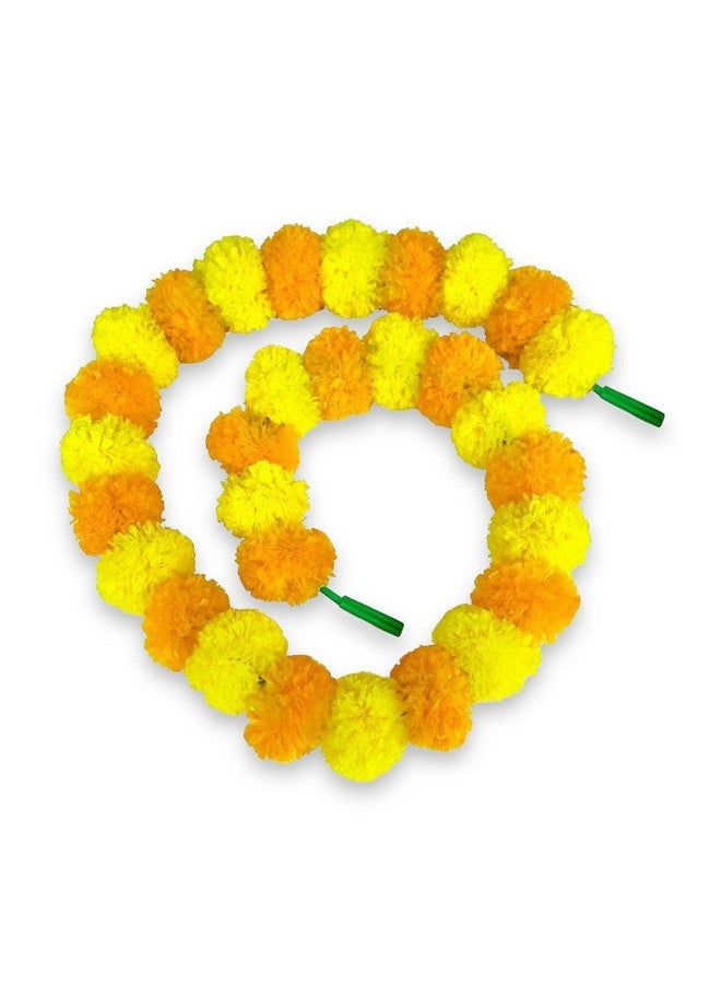 Abhaas Pack of 10 Artificial Marigold Garland toran for Decoration Long Fluffy Flowers Indian genda phool for Wedding & Festival Diwali Pongal/4.5-4.9 Ft /10 Pc/Yellow+ Light Orange Mix - Image 3