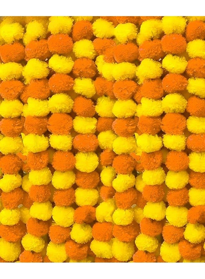Abhaas Pack of 10 Artificial Marigold Garland toran for Decoration Long Fluffy Flowers Indian genda phool for Wedding & Festival Diwali Pongal/4.5-4.9 Ft /10 Pc/Yellow+ Light Orange Mix - Image 1