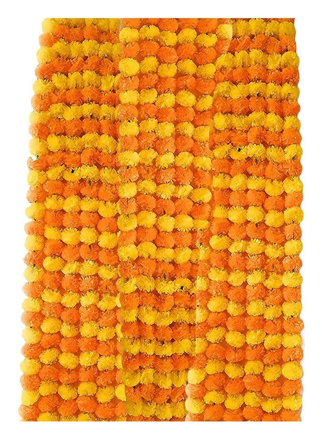 Abhaas Pack of 10 Artificial Marigold Garland toran for Decoration Long Fluffy Flowers Indian genda phool for Wedding & Festival Diwali Pongal/4.5-4.9 Ft /10 Pc/Yellow+ Light Orange Mix - Image 4