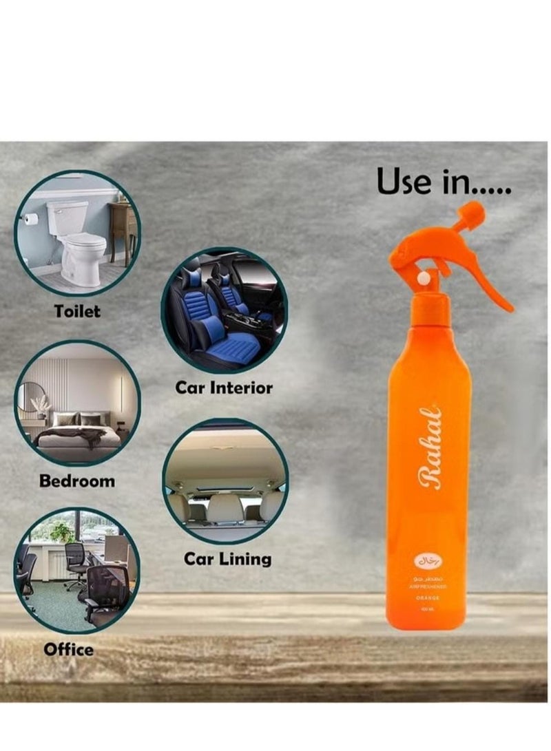 Rahal Air Freshener Orange Scent 400ml - Refreshing scent for use in the home, office and car - Long-lasting freshness - Image 1