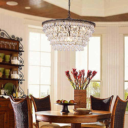Wellmet Crystal Chandelier, 6-Light 5 Tiers Farmhouse Bronze Ceiling Lighting Fixture, Modern Foyer Dining Room Chandeliers for Bedroom, Hallway, Bar, Kitchen, W20-inch - Image 2