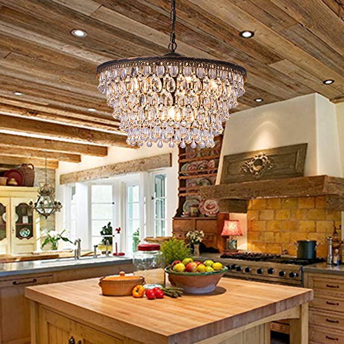 Wellmet Crystal Chandelier, 6-Light 5 Tiers Farmhouse Bronze Ceiling Lighting Fixture, Modern Foyer Dining Room Chandeliers for Bedroom, Hallway, Bar, Kitchen, W20-inch - Image 5