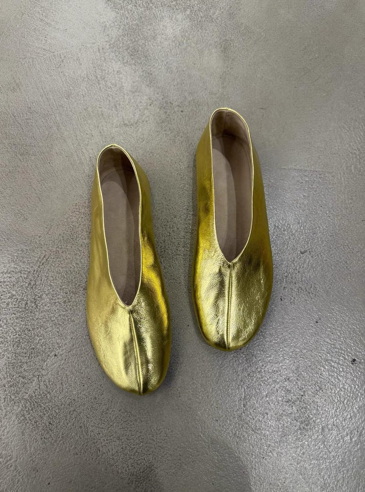 Sheepskin Version ~ Round-Toe Shallow Slip-On Flat Leather Shoes For Women, Genuine Leather Korean Style Versatile Simple Flats Shoes - Image 1