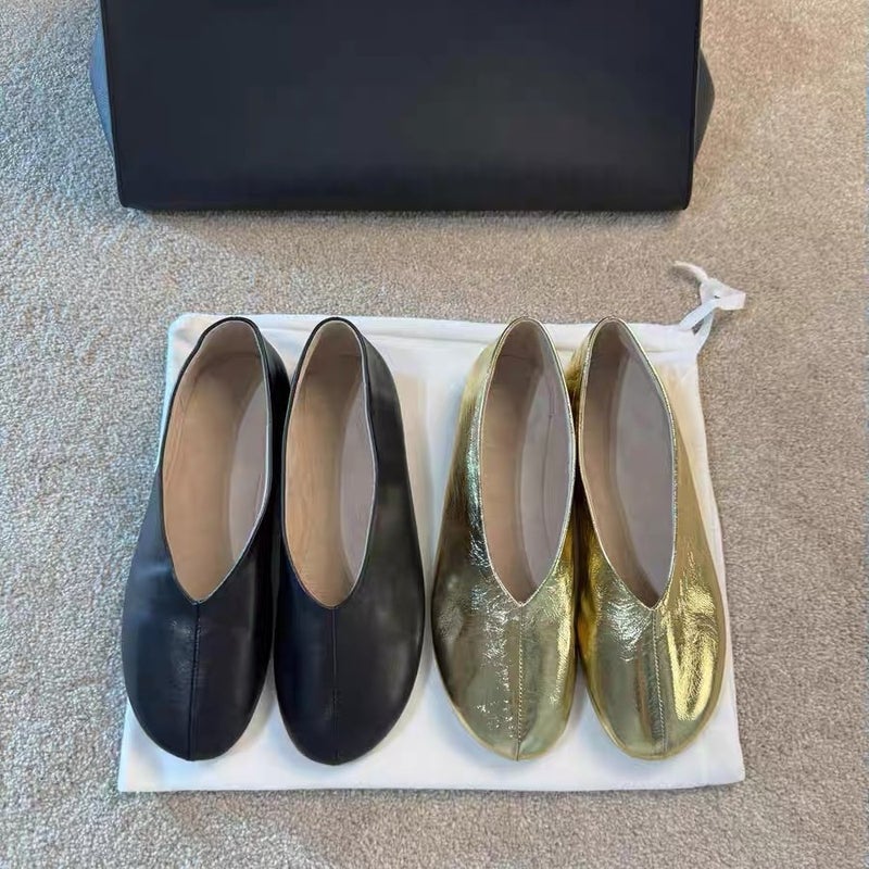 Sheepskin Version ~ Round-Toe Shallow Slip-On Flat Leather Shoes For Women, Genuine Leather Korean Style Versatile Simple Flats Shoes - Image 3
