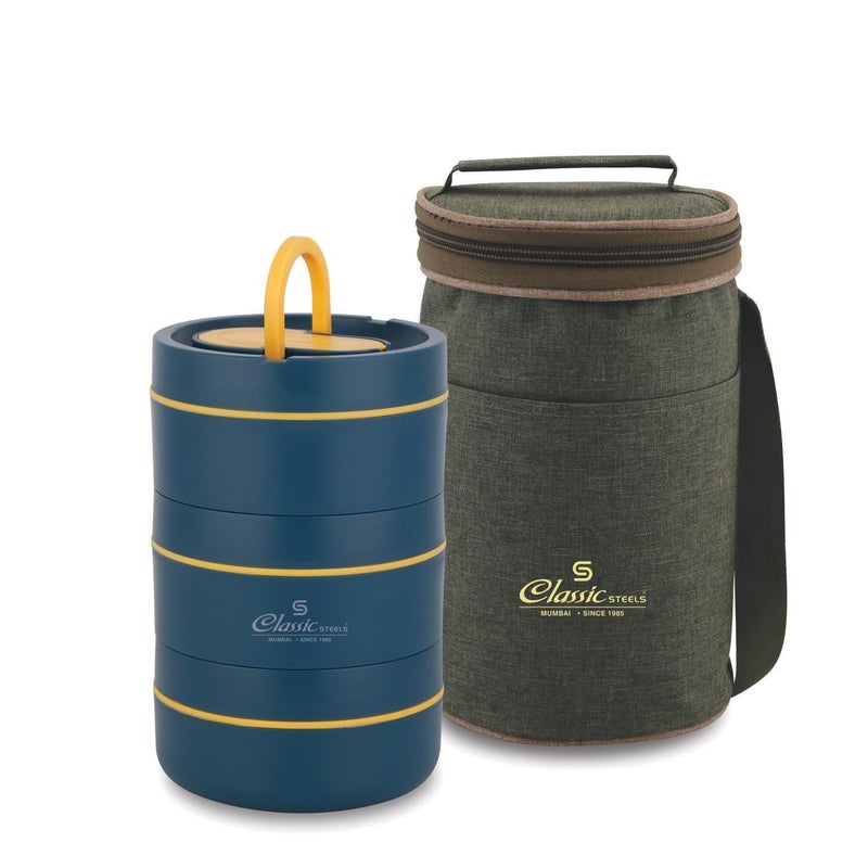 Classic Steels Sattvic Insulated Stainless Steel Lunch Box 2 Containers 350 ml Each & 1 Container 550 ml, 1 Spoon | Microwave Safe | Leak Proof Lunch Box| Keep Your Meal Fresh and Hot Upto 4 Hours - Image 4