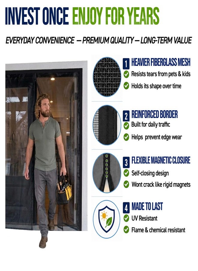 Fenestrelle Magnetic Screen Door for French & Sliding Door – Heavy Duty, Hands Free Fiberglass Mesh with Self Closing Magnetic Seal, White Trim – Fits 70" x 80" Doors (Screen Size 72" x 80") - Image 2