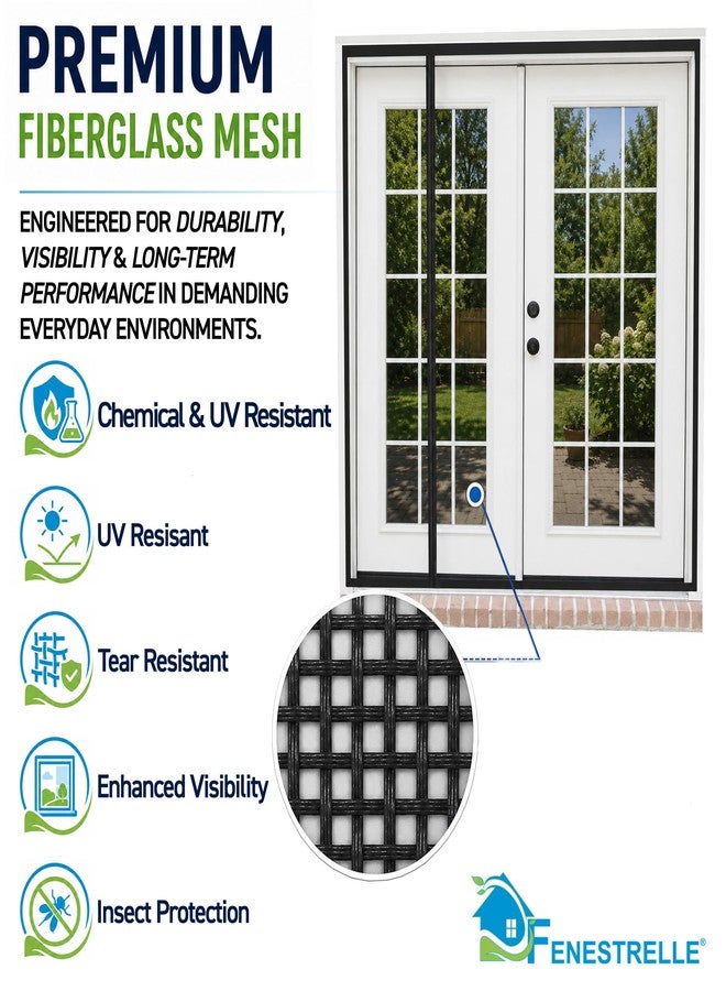 Fenestrelle Magnetic Screen Door for French & Sliding Door – Heavy Duty, Hands Free Fiberglass Mesh with Self Closing Magnetic Seal, White Trim – Fits 70" x 80" Doors (Screen Size 72" x 80") - Image 3