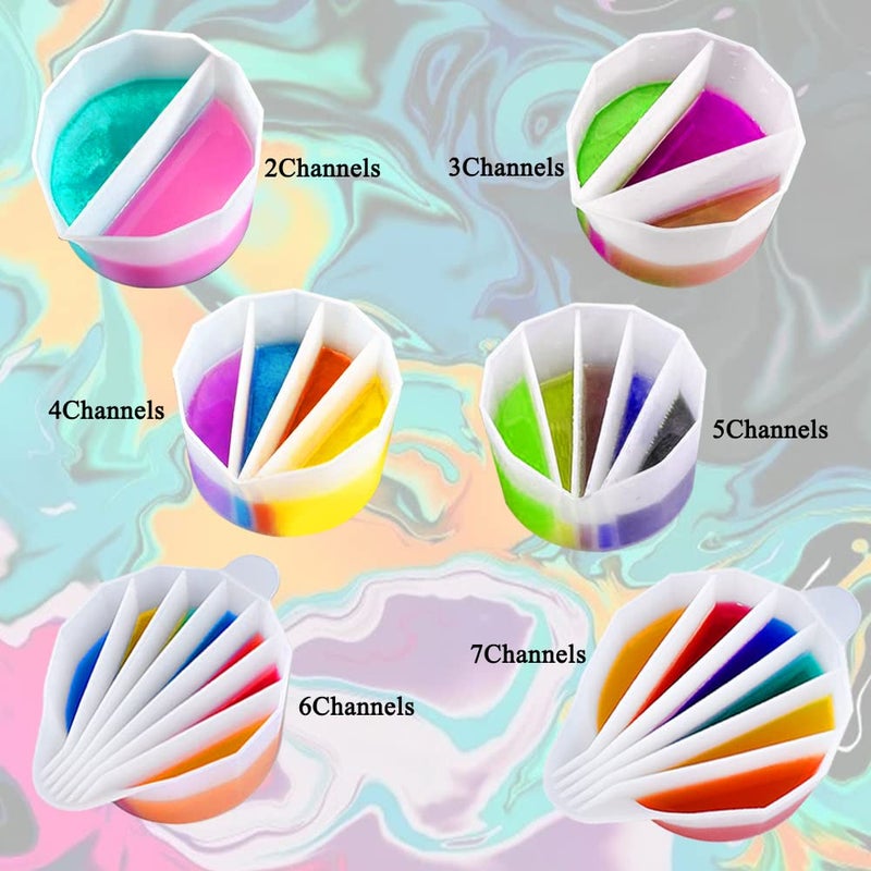 FineGood 6 Pcs Silicone Split Cups, FineGood 2/7 Split Cups for Paint Pouring Reusable Resin Mixing Cups, Dividers Cup for DIY Paint Acrylic Resin Pouring - Image 2