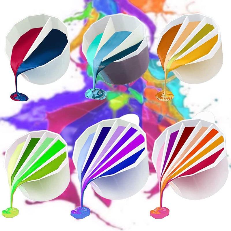 FineGood 6 Pcs Silicone Split Cups, FineGood 2/7 Split Cups for Paint Pouring Reusable Resin Mixing Cups, Dividers Cup for DIY Paint Acrylic Resin Pouring - Image 1