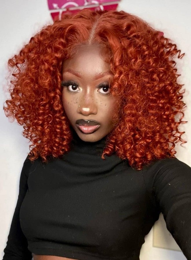 ANNIVIA Lace Front Curly Wigs for Black Women Ginger Short Curly Lace Front Wig Pre Plucked with Babyhair, Natural Looking Synthetic Kinky Afro Short Curly Frontal Hair Wig 16inch（Ginger,13×4） - Image 2