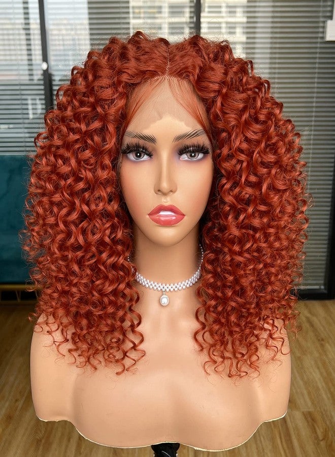 ANNIVIA Lace Front Curly Wigs for Black Women Ginger Short Curly Lace Front Wig Pre Plucked with Babyhair, Natural Looking Synthetic Kinky Afro Short Curly Frontal Hair Wig 16inch（Ginger,13×4） - Image 1