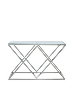 VANITY LIVING VANITY LIVING Porto Chrome Console Table, Sleek Metallic Frame with Tempered Glass Top, Modern and Stylish Design  - Image 4
