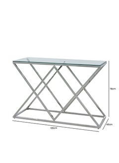 VANITY LIVING VANITY LIVING Porto Chrome Console Table, Sleek Metallic Frame with Tempered Glass Top, Modern and Stylish Design  - Image 3