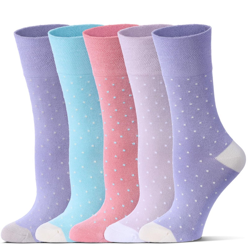 Sockswift Diabetic Socks for Women, 5 Pairs Bamboo Viscose Crew Socks, Wide Non Binding Edema Neuropathy Socks for Women 10-13,Color Mix - Image 1