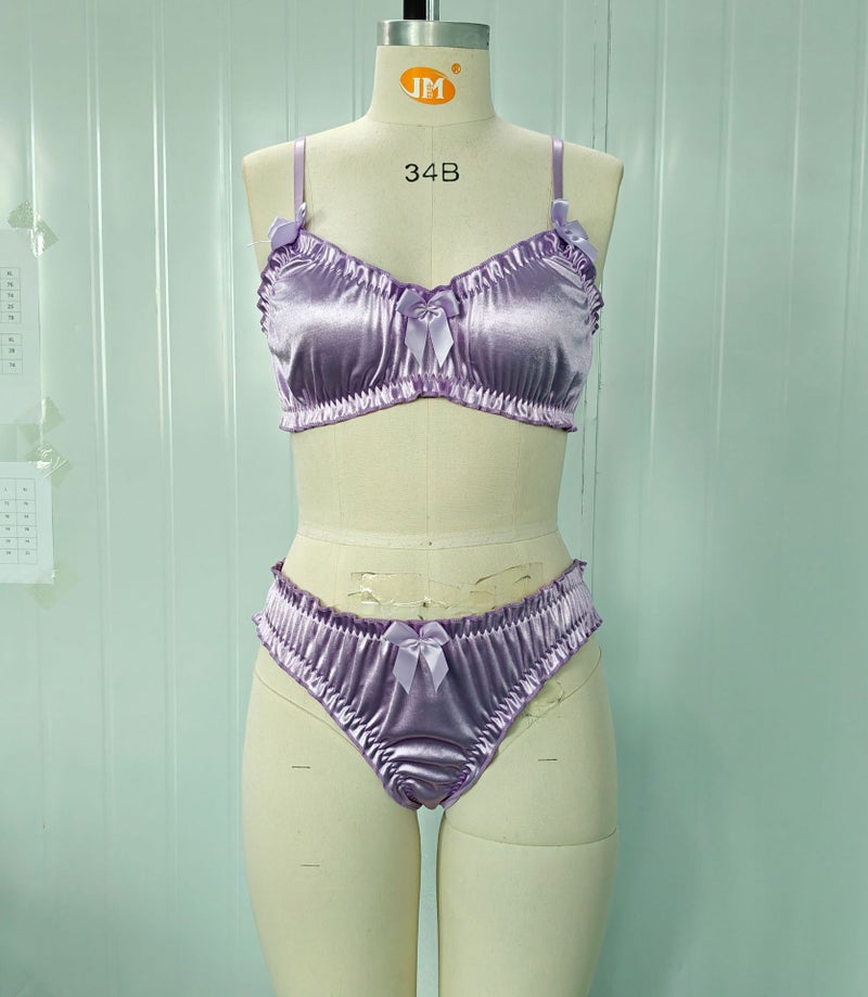 New Satin Wire-Free With Bow Exquisite Intimates Set Two-Piece Set - Image 1