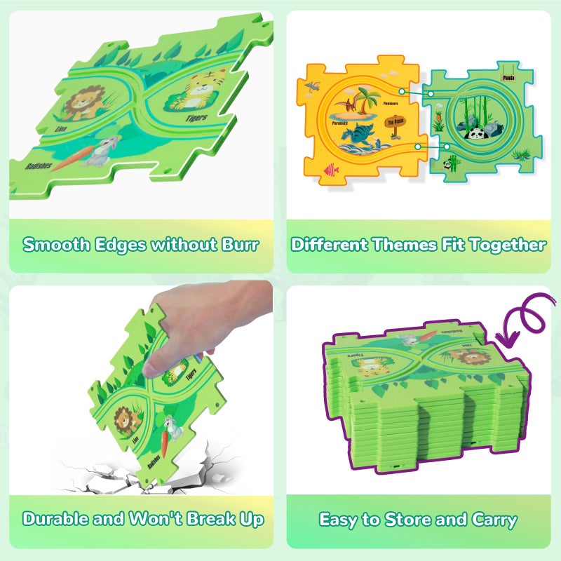 YOOYID Plastic Floor Puzzles for Kids Ages 3-5 with 2 Cute Vehicles, Race Tracks for Kids 3-5, Puzzle Racer Kids Car Track Set, Toys for 3 4 5 6 Year Old Boys Girls, STEM Toys for Kids - Image 4