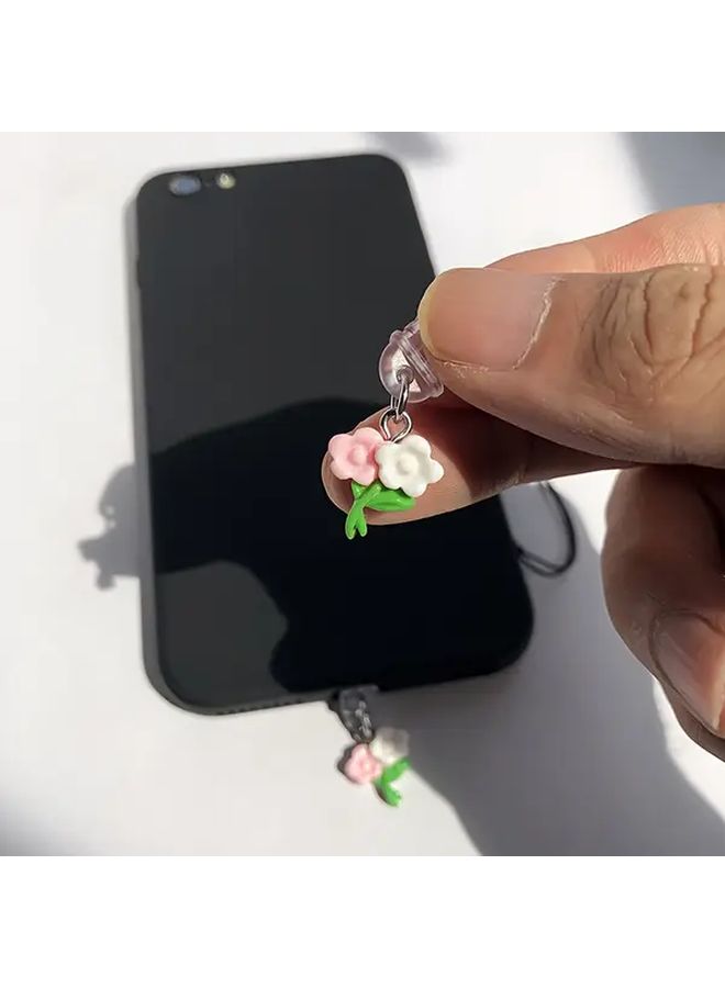 Mini Cute Flower Phone Dust Plug For iPhone 6-14 Port With Strap - Image 4