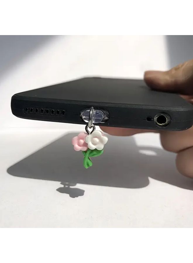 Mini Cute Flower Phone Dust Plug For iPhone 6-14 Port With Strap - Image 3