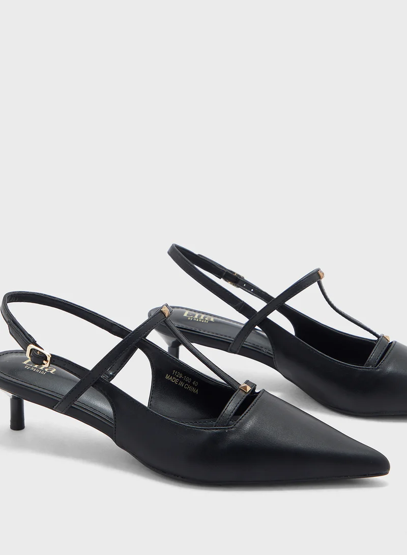 ELLA Stud Detail Pointy Backstrap Pump