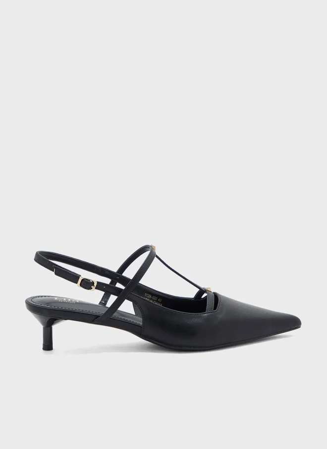 ايلا حذاء بكعب مدبب بشريط خلفي مزين بمسامير