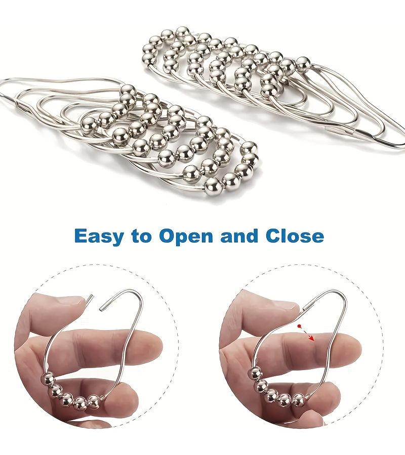 20 Pack Black Cast Iron Shower Curtain Hooks Round Rollerball Design Smooth Metallic Finish Durable Bathroom Decor For Shower Curtains And Liners Accessories - Image 4