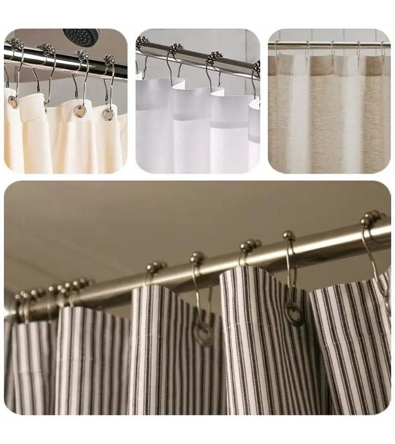 20 Pack Black Cast Iron Shower Curtain Hooks Round Rollerball Design Smooth Metallic Finish Durable Bathroom Decor For Shower Curtains And Liners Accessories - Image 5