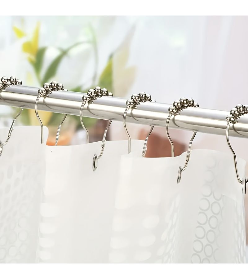 20 Pack Black Cast Iron Shower Curtain Hooks Round Rollerball Design Smooth Metallic Finish Durable Bathroom Decor For Shower Curtains And Liners Accessories - Image 1