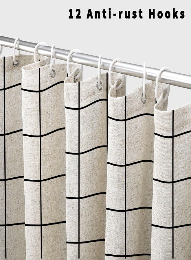 WOUVMA Farmhouse Plaid Shower Curtain Beige Linen Shower Curtains for Bathroom Natural Black Pattern 72 x 72 Inch - Image 2