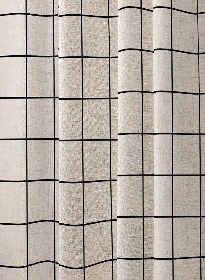 WOUVMA Farmhouse Plaid Shower Curtain Beige Linen Shower Curtains for Bathroom Natural Black Pattern 72 x 72 Inch - Image 3