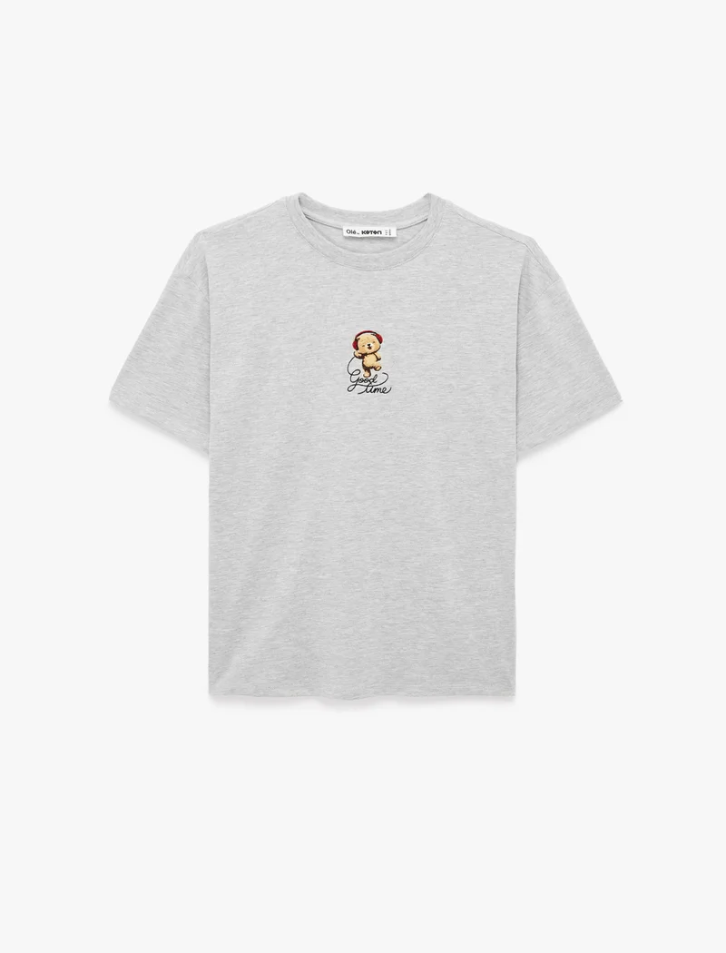 Koton  Embroidered Crew Neck Relaxed Fit T-Shirt for Women | Best Price UAE