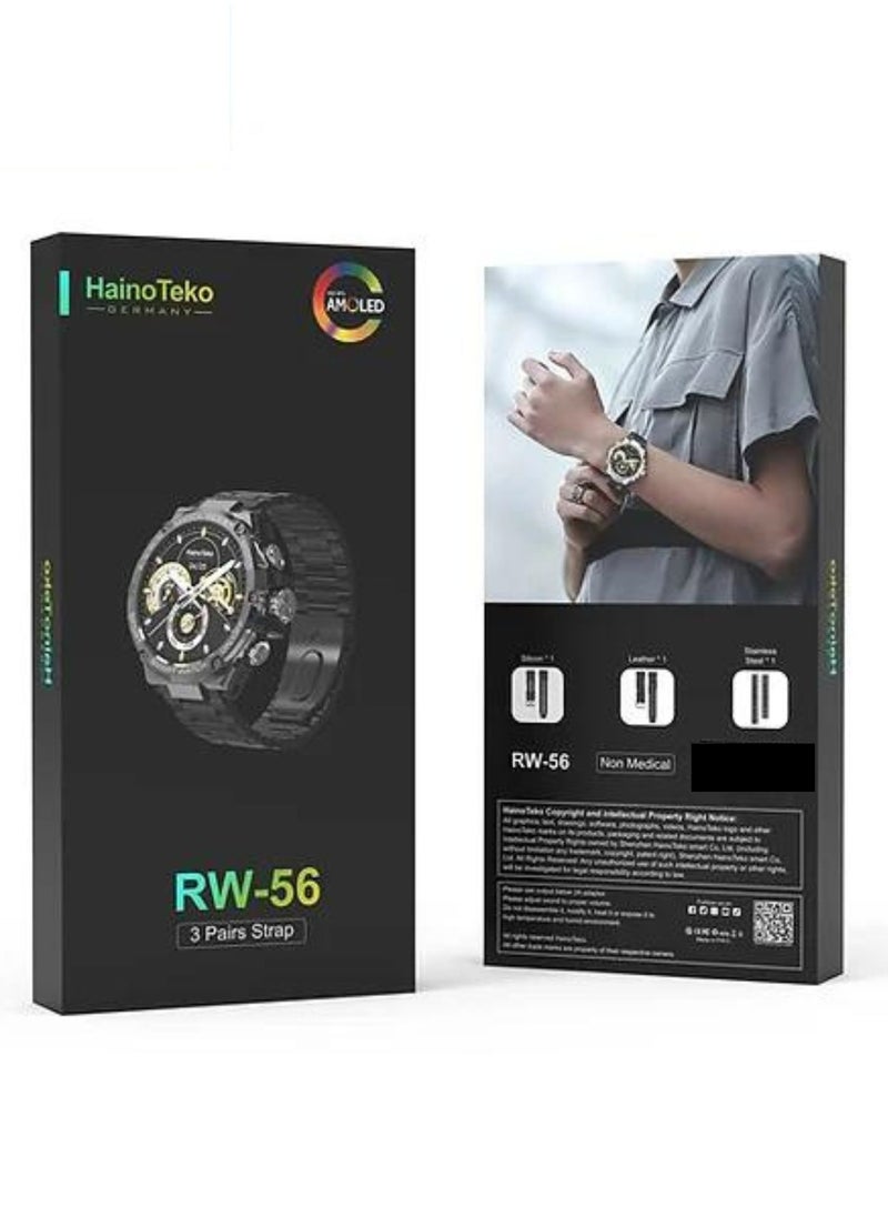 Haino Teko - Haino Teko Germany RW56 Round Shape AMOLED Display Smart Watch With 3 Pair Straps And Wireless Charger Designed For Mens And Boys Black - Image 1