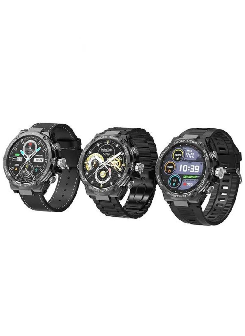 Haino Teko - Haino Teko Germany RW56 Round Shape AMOLED Display Smart Watch With 3 Pair Straps And Wireless Charger Designed For Mens And Boys Black - Image 1