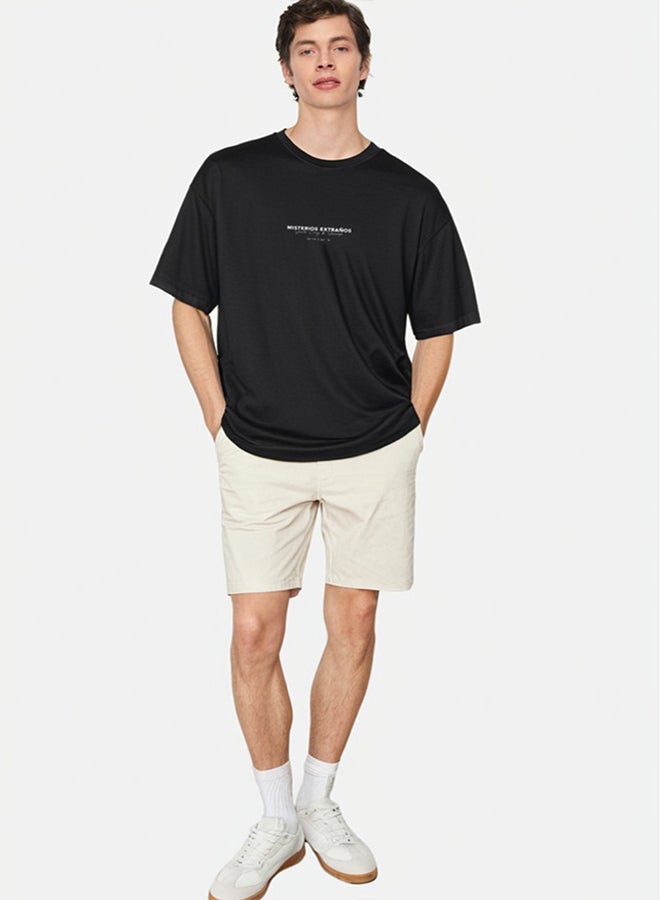 trendyol Black Text Printed Regular Cut T-shirt TMNSS24TS00238 - Image 2