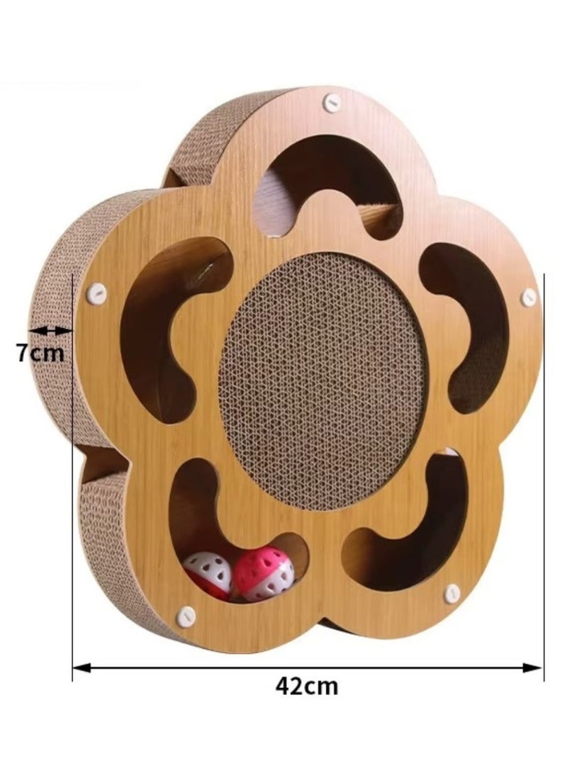 Queens Cat Scratcher with with Cat Bell Balls - Space-Themed Cat Bed and Scratching Post for Ultimate Feline Fun (Flower) - Image 4