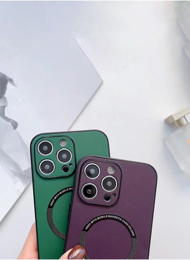 LEEKA - iPhone 14 Pro LEEKA Magsafe Wireless Charging Mobile Phone Leather Case For iPhone 14 Plus 13 Mini 12 11 Pro Max XS XR Buckle Ring Stand Back Cover apple iPhone 14 Pro (Green) - Image 1