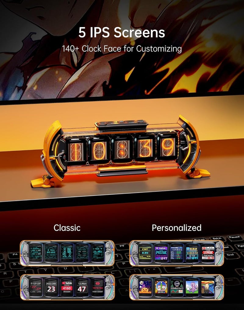 Divoom Times Gate - Cyberpunk Gaming Setup Digital Clock with Smart APP Control, WiFi Connect, RGB LED Display, Personalized Dashboard, Pixel Art for Gaming Room & Office Decor (Yellow) - Image 2