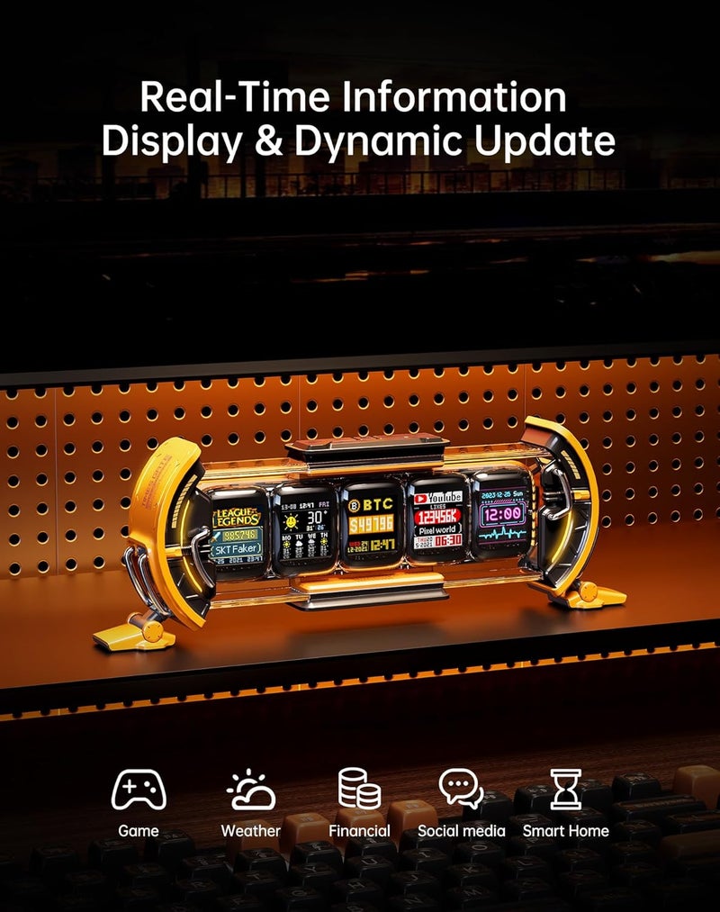 Divoom Times Gate - Cyberpunk Gaming Setup Digital Clock with Smart APP Control, WiFi Connect, RGB LED Display, Personalized Dashboard, Pixel Art for Gaming Room & Office Decor (Yellow) - Image 4