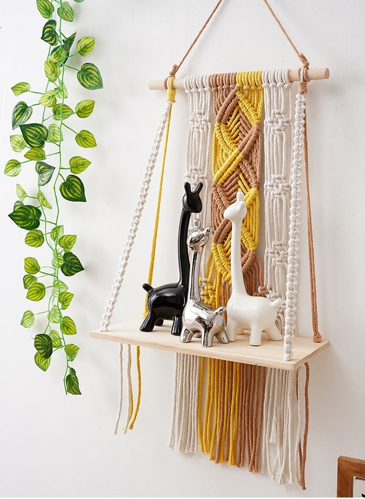 XiuWoo Handmade Bohemian Shelves Hanging Wooden Indoor Wall Hanging Shelf, Home Storage Shelves, Wall Art Decor, Bathroom Shelf, Home Display Rack for Home Decoration - Image 1