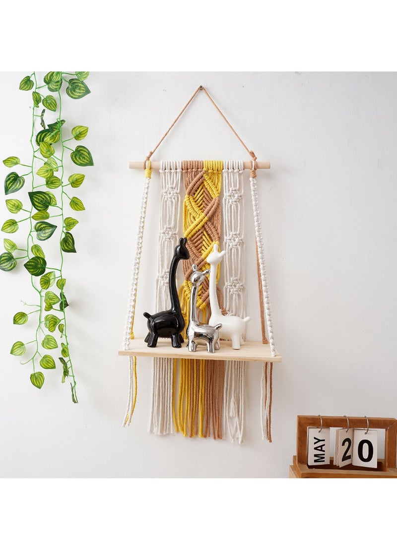 XiuWoo Handmade Bohemian Shelves Hanging Wooden Indoor Wall Hanging Shelf, Home Storage Shelves, Wall Art Decor, Bathroom Shelf, Home Display Rack for Home Decoration - Image 2