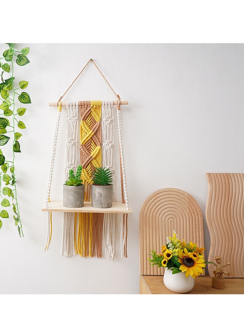 XiuWoo Handmade Bohemian Shelves Hanging Wooden Indoor Wall Hanging Shelf, Home Storage Shelves, Wall Art Decor, Bathroom Shelf, Home Display Rack for Home Decoration - Image 3