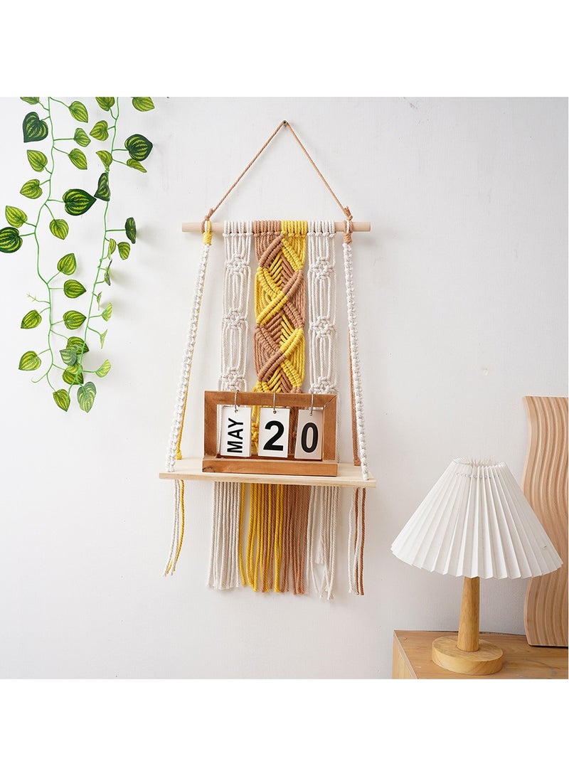 XiuWoo Handmade Bohemian Shelves Hanging Wooden Indoor Wall Hanging Shelf, Home Storage Shelves, Wall Art Decor, Bathroom Shelf, Home Display Rack for Home Decoration - Image 4