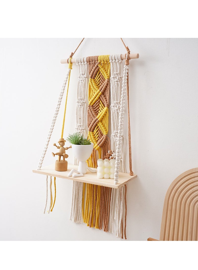 XiuWoo Handmade Bohemian Shelves Hanging Wooden Indoor Wall Hanging Shelf, Home Storage Shelves, Wall Art Decor, Bathroom Shelf, Home Display Rack for Home Decoration - Image 5