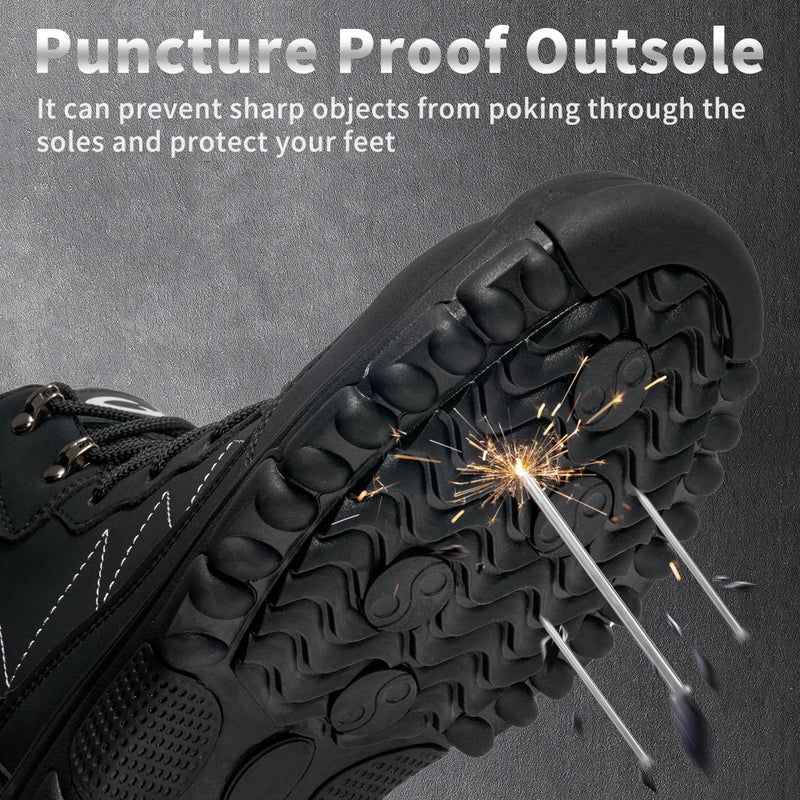 Aomigoct Steel Toe Work Boots for Men: Slip Resistant Waterproof Safety Construction Shoes - Image 5