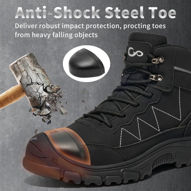 Aomigoct Steel Toe Work Boots for Men: Slip Resistant Waterproof Safety Construction Shoes - Image 4