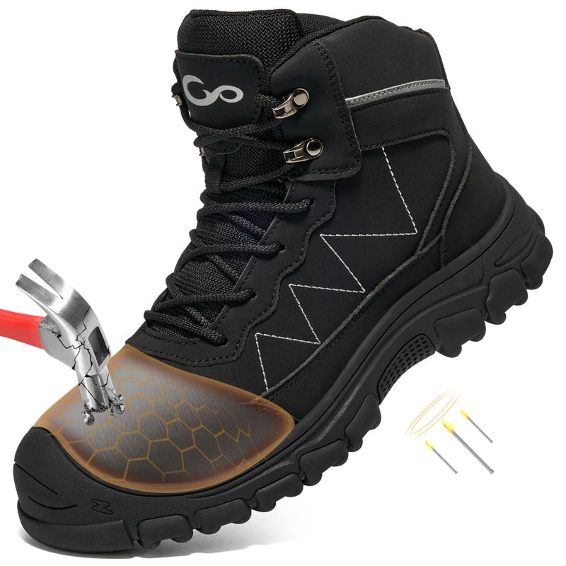 Aomigoct Steel Toe Work Boots for Men: Slip Resistant Waterproof Safety Construction Shoes - Image 1