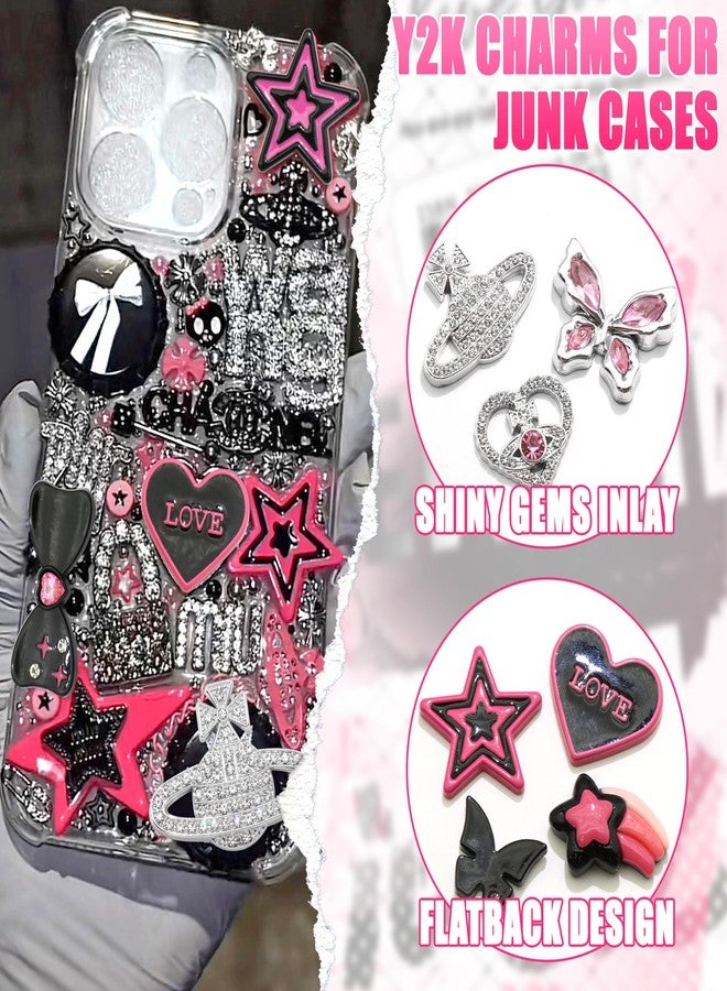 BELICEY مجموعة تعليقات BELICEY Junk Case Charms، باللونين الأسود والوردي، لتزيين حافظات الهواتف، تتضمن تعليقات متعددة الأشكال على شكل فيونكة وقلب ونجمة، بالإضافة إلى لآلئ مسطحة لتخصيص حافظات الهواتف، وتزيين الأظافر، وصناعة المجوهرات، والأعمال اليدوية. - Image 3