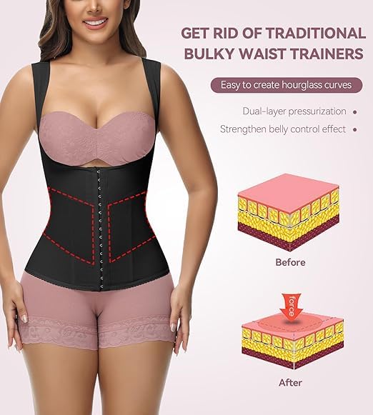 SHAPSHE Waist Trainer for Women Workout Corset Waist Cincher Shapewear Tummy Control Vest Body Shaper Invisible Girdle Black - Image 3