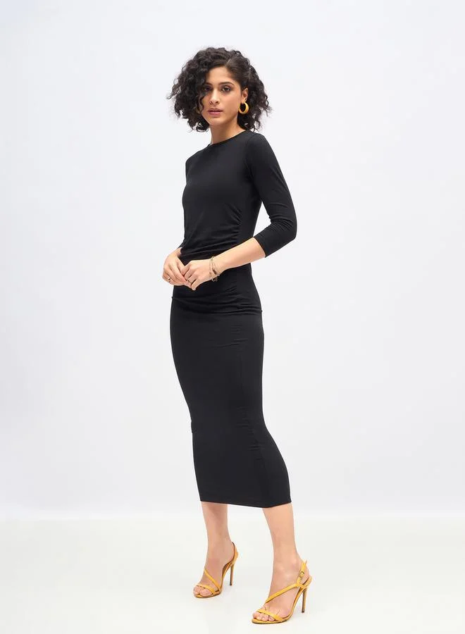 SASSAFRAS Ruched Knit Dress